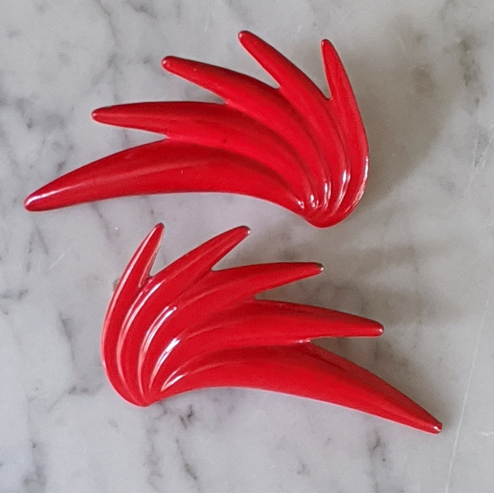 Vintage Red Enamel Stud Earrings